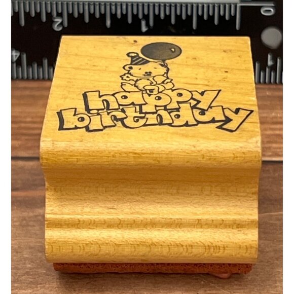 RARE LEIGH'S WISHING WELL HAPPY BIRTHDAY BEAR WOOD MOUNTED RUBBER STAMP HAWAII - Picture 4 of 6